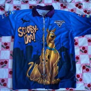 Men’s Scooby-Doo Monster Jam Unisex Driver Shirt Blue Casual Button Down sz M